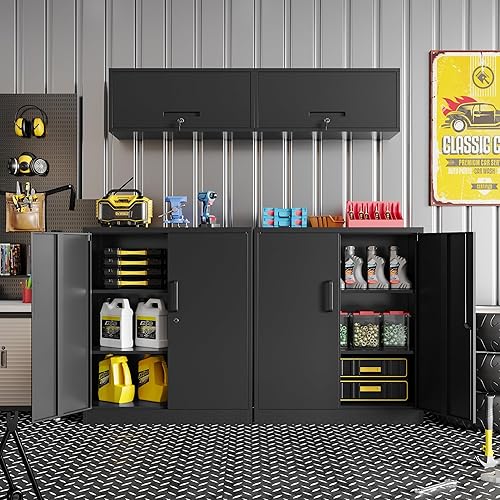 Miniatura 9 de Armario de almacenamiento de metal con cerradura de acero para oficina con puertas, gabinete de almacenamiento de gran capacidad con 2 estantes