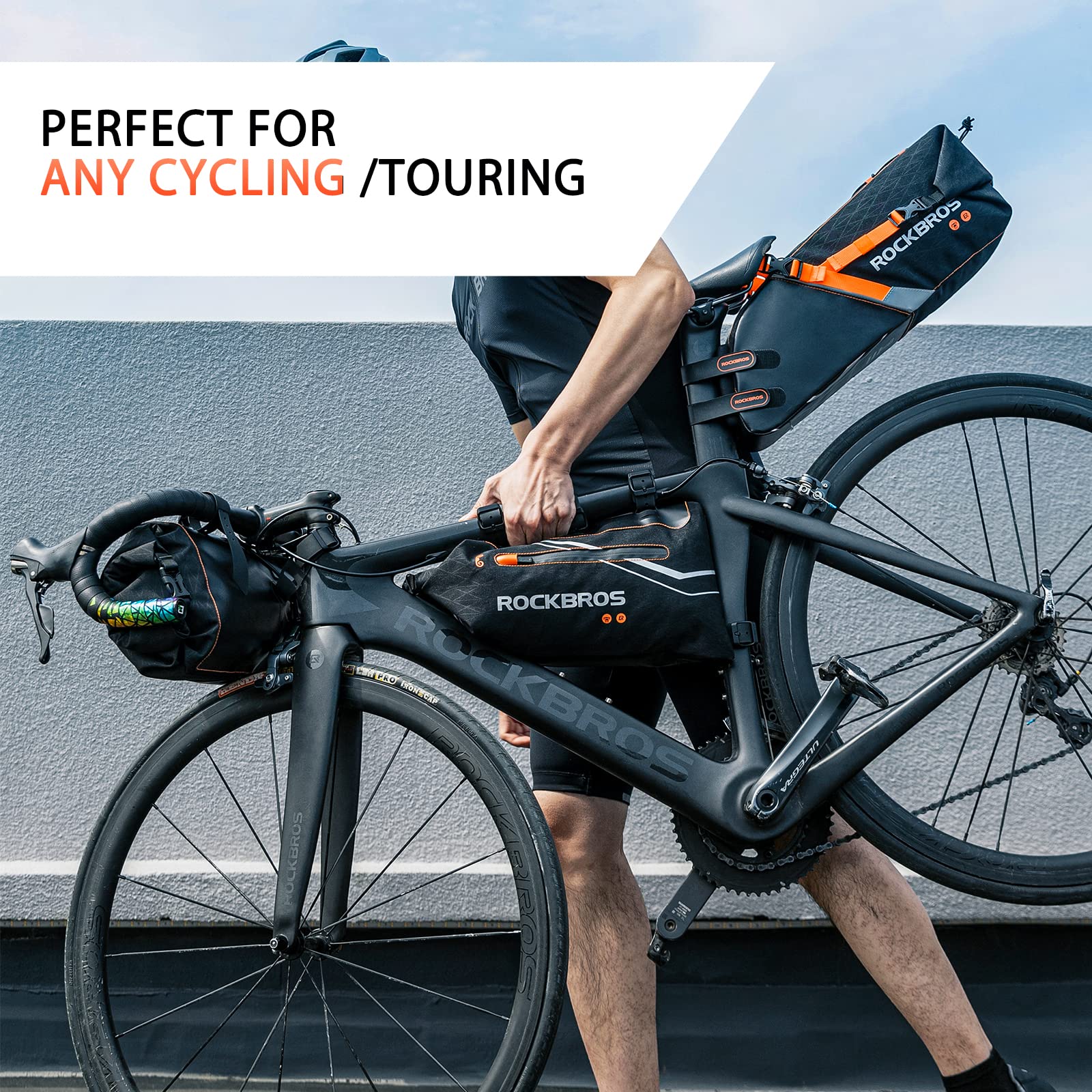ROCKBROS Borse Bici Impermeabile, Set Diversi di Borsa Sottosella Borsa Manubrio e Borsa Telaio, per Bicicletta MTB, Grande Capacità, Accessori Bici