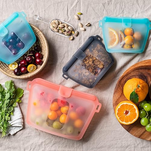 Miniatura 7 de SILLYMANN Bolsa de almacenamiento reutilizable de silicona platino con cremallera superior, apta para lavavajillas, ecológica, fácil limpieza,