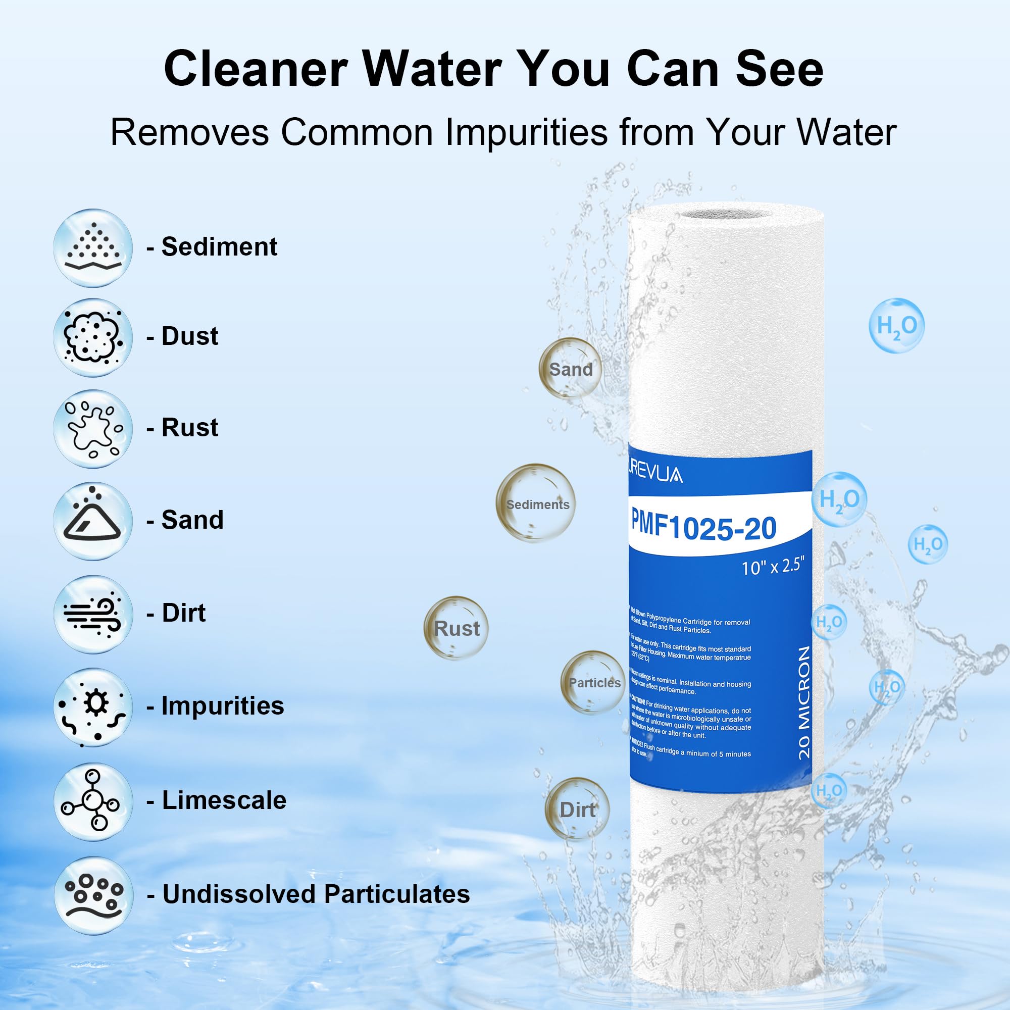 Sedimentfilter, 20 Mikron, 25,4 x 6,3 cm, Ersatz für alle 25,4 cm RO-Einheit, kompatibel mit Culligan P5, GE FXUSC, WFPFC5002, AP110, WHKF-GD05, 6 Stück