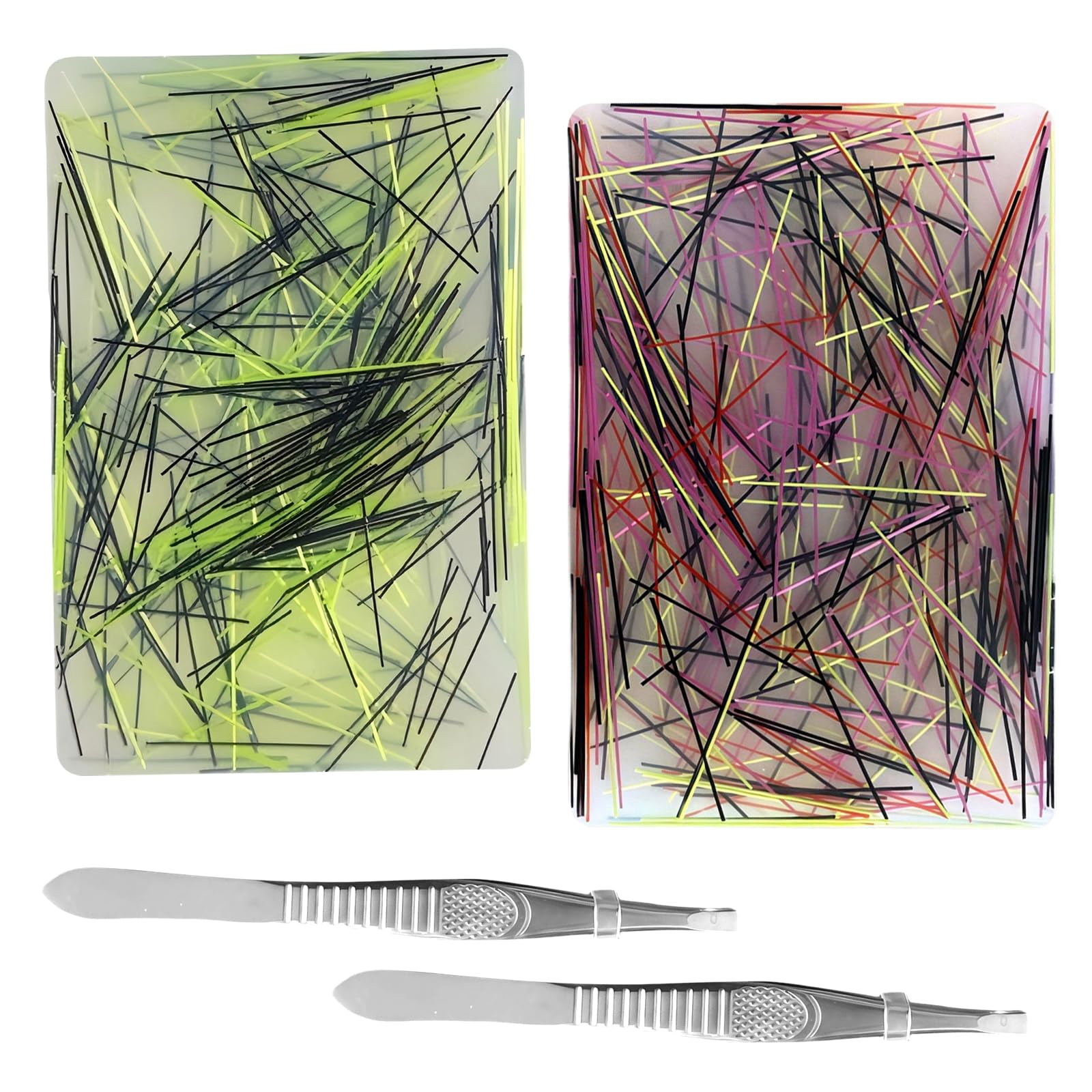 Mibricey 2 Pieces Picky Pad with 2 Stainless Steel Tweezers Skin Picking Fidget Toys for Stress and Anxiety Relief Silicone Reusable Sensory Pads for Adults to Improve Focus and Calm (C)