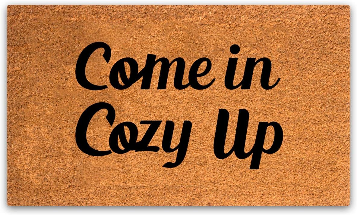PLUS Haven Coco Coir Home Entrance Door Mat – 17.5" x 30" Come in Cozy Up Welcome Mat – Heavy-Duty Natural Fiber Doormat for Indoor & Outdoor Use