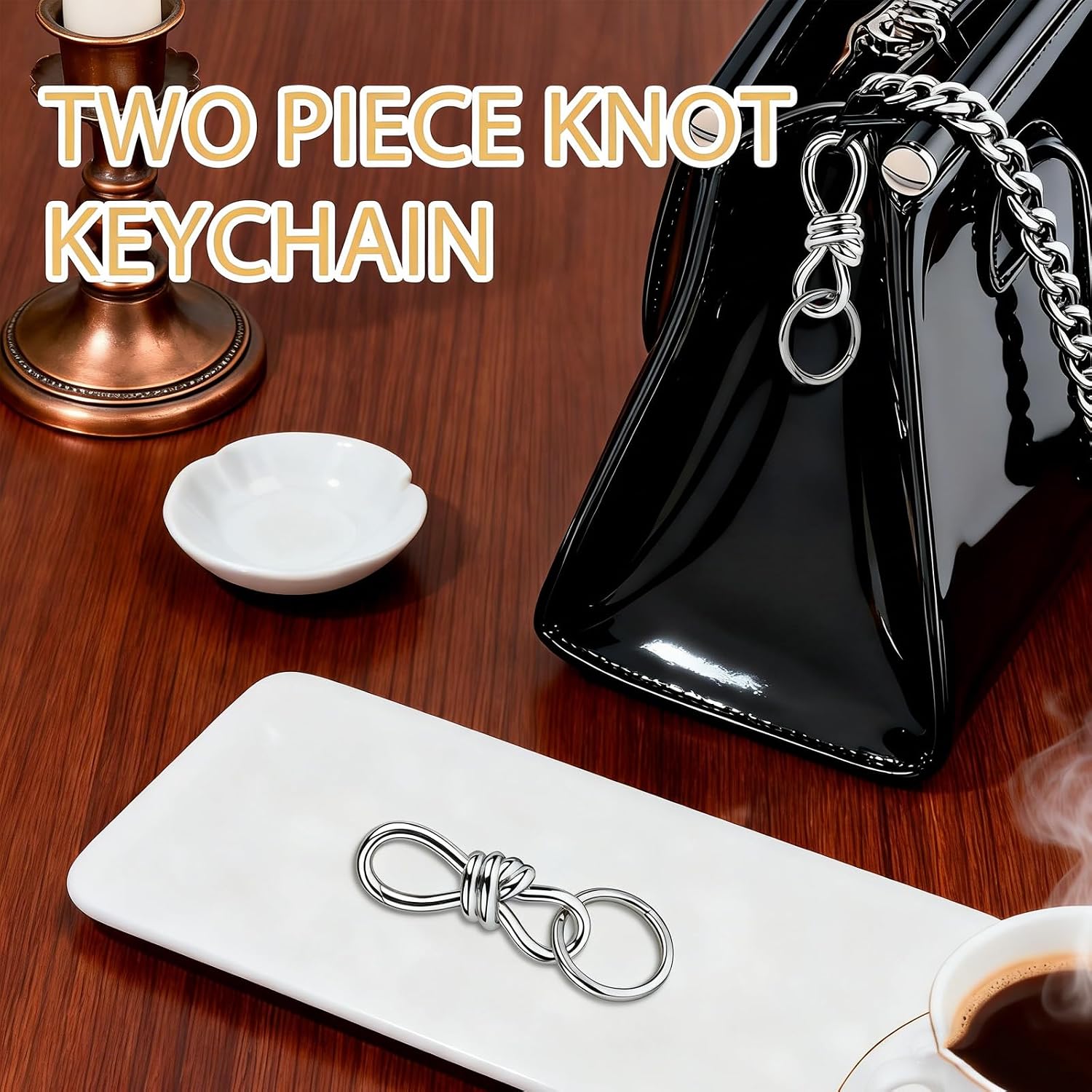 Twist Knot Clasp Bag Charm Keychain,D-Ring Keychain Heavy Duty Spring Snap Hook Fashion Accessory for Purse Backpack