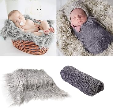 Baby Photo Mat Baby Photo Sheet DIY Newborn Photo Blanket Photo Props Wrap Baby Soft Photo Background Mat Rug for Boys Girls Gray, 2 Assorted
