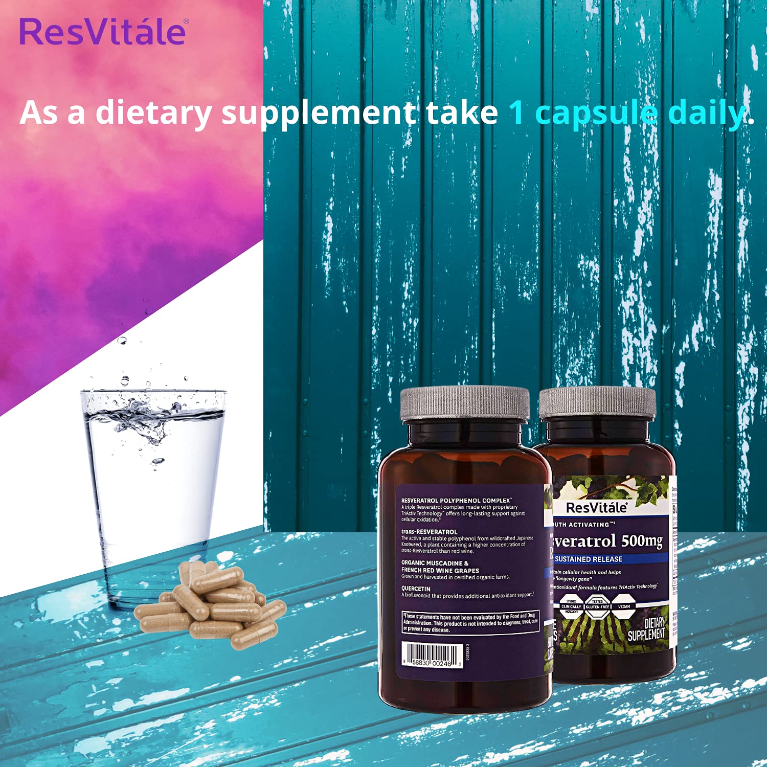 ResVitale Resveratrol 500mg Anti Aging Skin Care Antioxidants