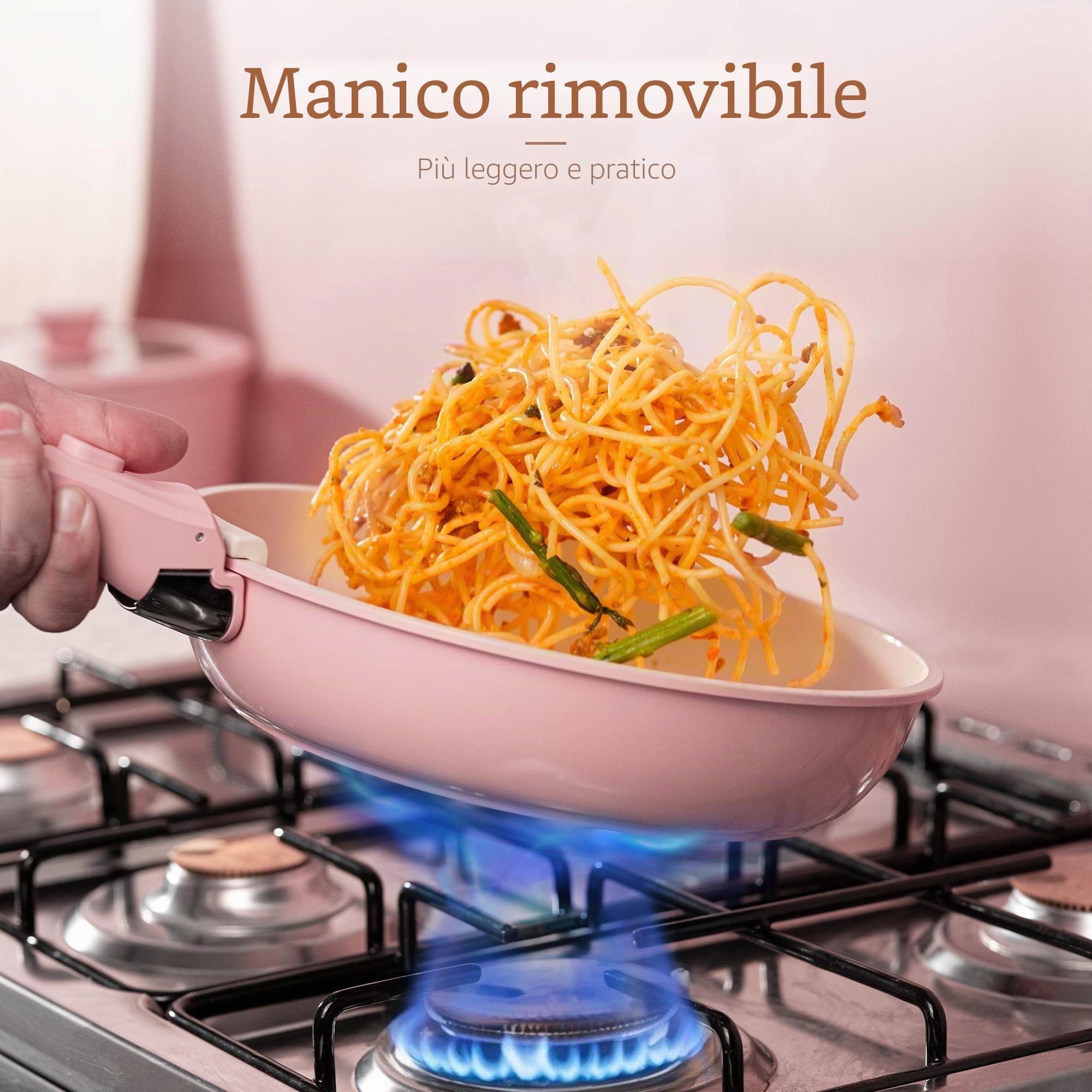 Astercook Set da 21 pentole e padelle antiaderenti, set di pentole in ceramica con manico staccabile, set da cucina per camper con manici rimovibili, adatto al forno, pronto per induzione, set