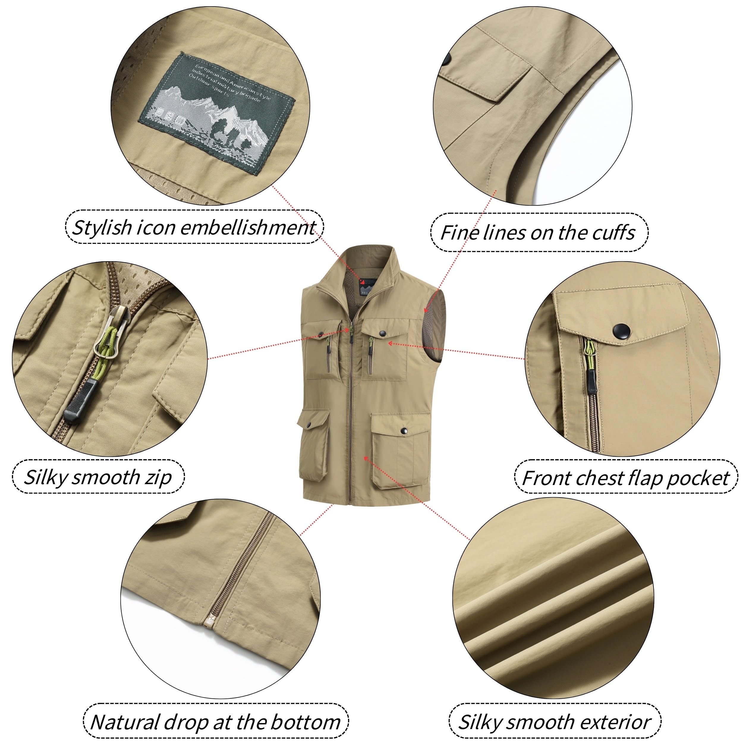 Herren Outdoor Weste mit Vielen Taschen Schnelltrocknende Freizeitweste Leicht Anglerweste Sommer Atmungsaktiv Ärmellose Jacke Sport Multifunktionsweste Camping Fotografie Weste