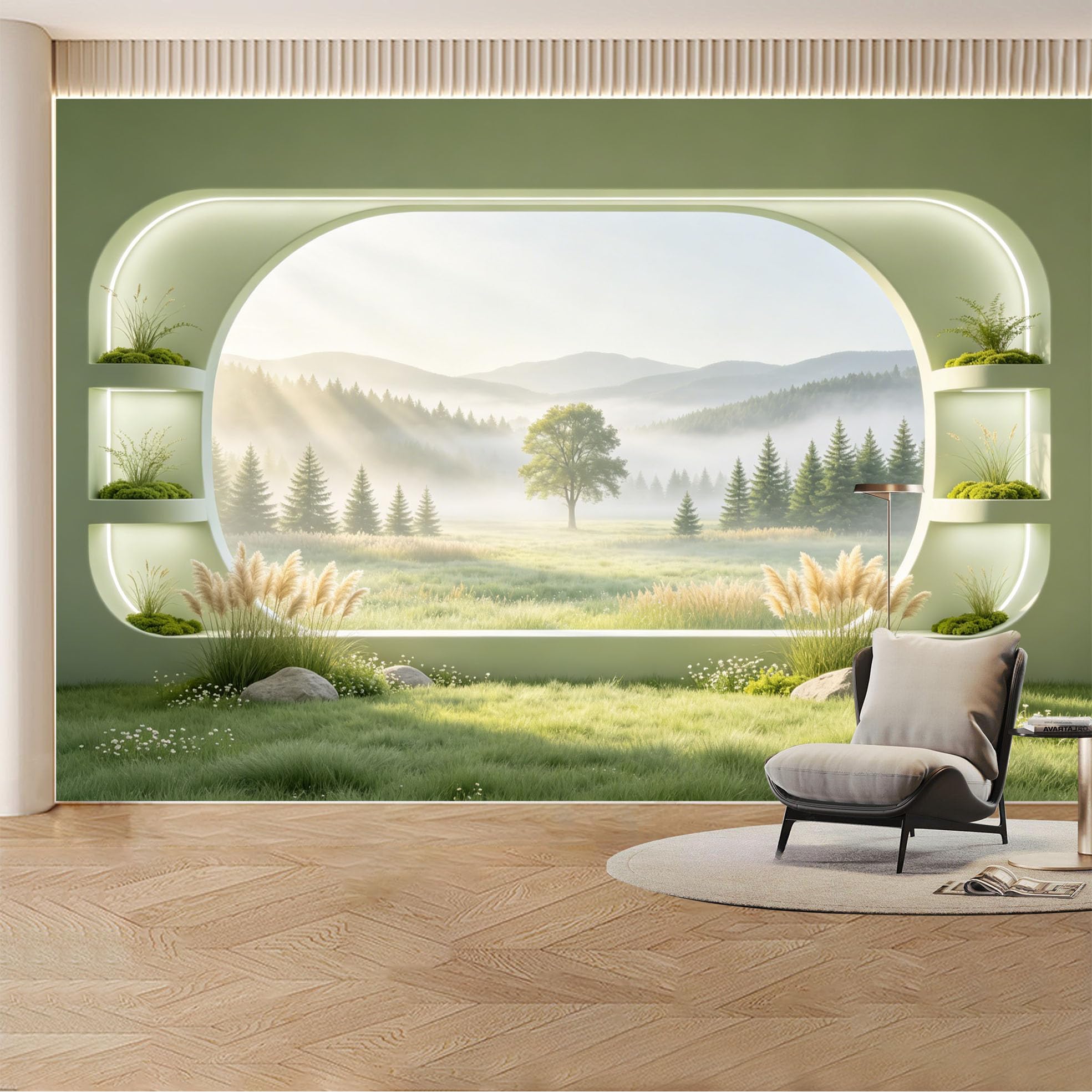Custom Wall Mural Wallpaper Forest Mountain Landscape Nature Large Wall Art Mural Design Nordic Misty Sunset Removable SelfAdhesive Large Photo for Living Room， Bedroom， Office