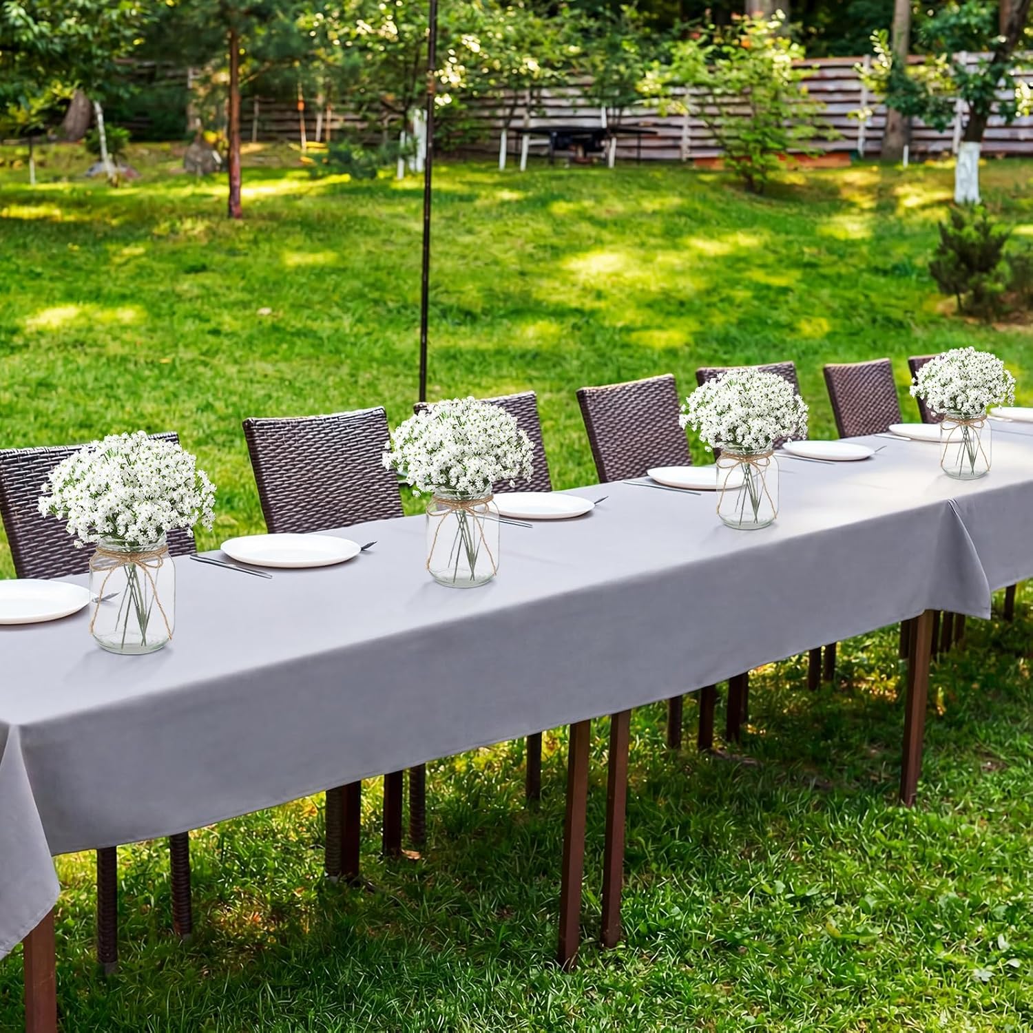 Zeyune 12 Sets Mason Jars with Flower Table Centerpieces for Table Decor Wedding Engagement Bridal Shower Party Decorations Supplies (Baby's Breath)