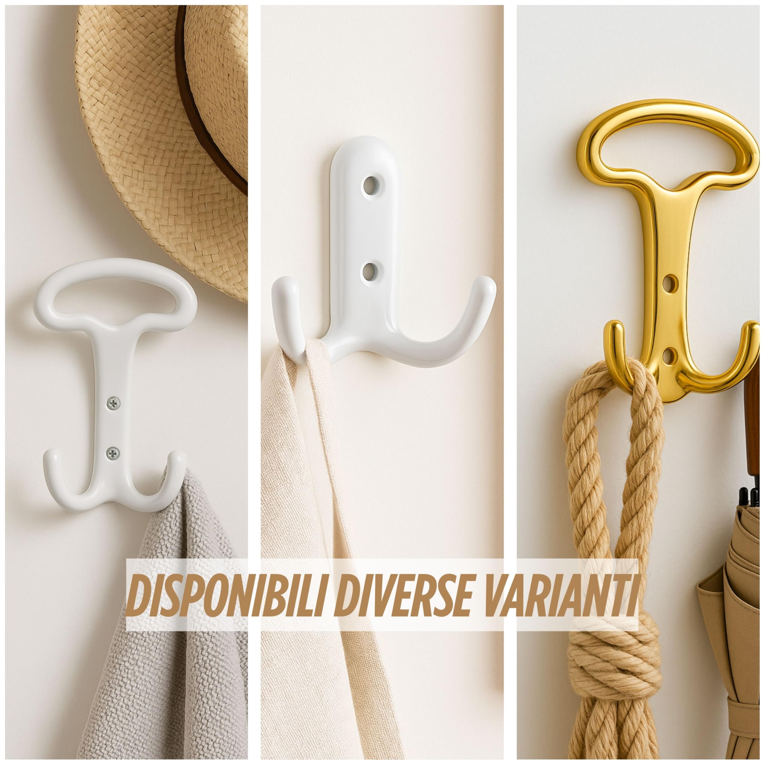 Set 5 Ganci Tripli Da Parete Aerzetix - In Metallo Argento Opaco Per Bagno, Cucina, Corridoio - Foto 2