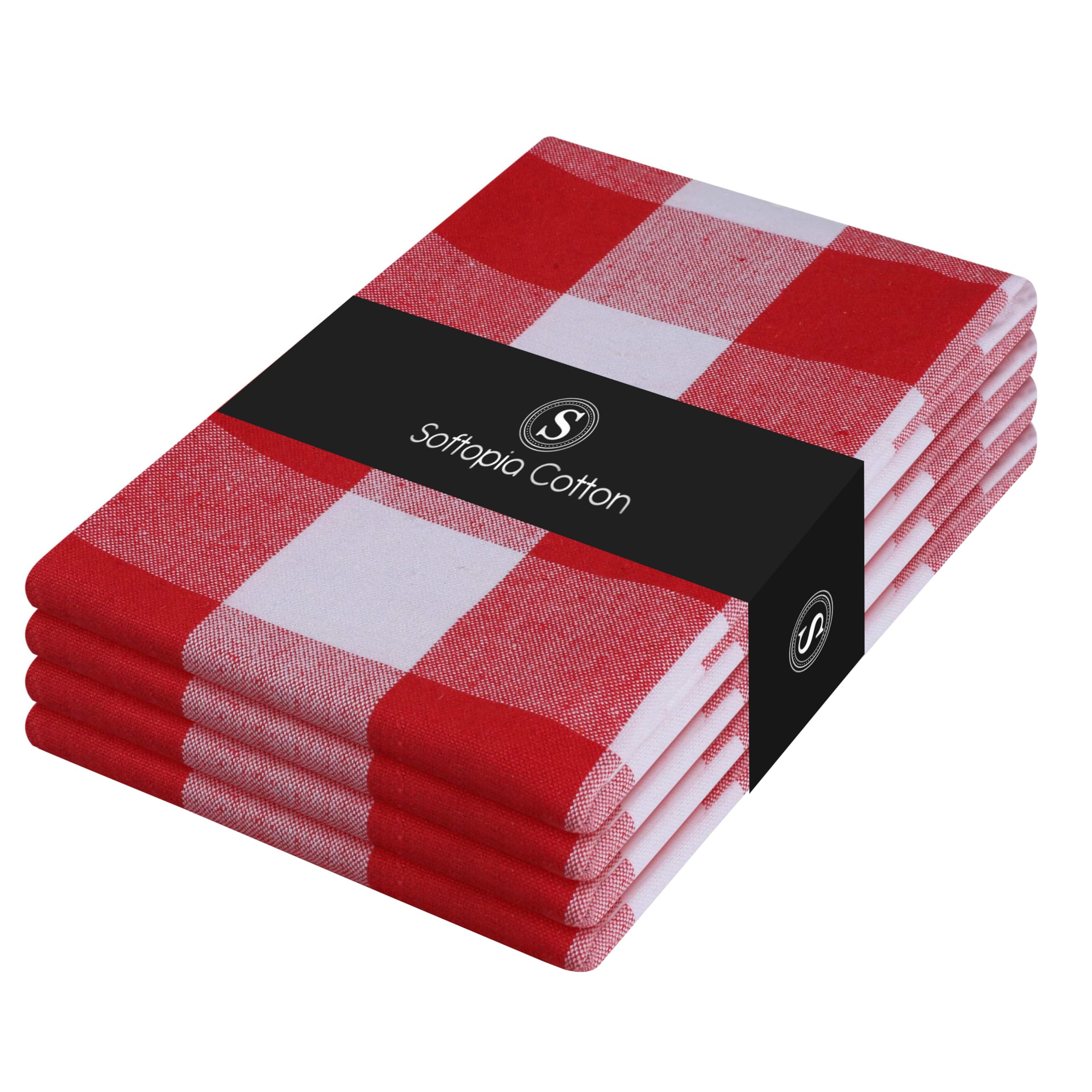 Red Buffalo Plaid Checked Dish Towels 4 Pack, 100% Cotton, 16x26 Inches, Super Absorbent, Quick Drying, Soft, Lint-Free, Durable Tea &amp; Bar Towels with Hanging Loop, Grey and White