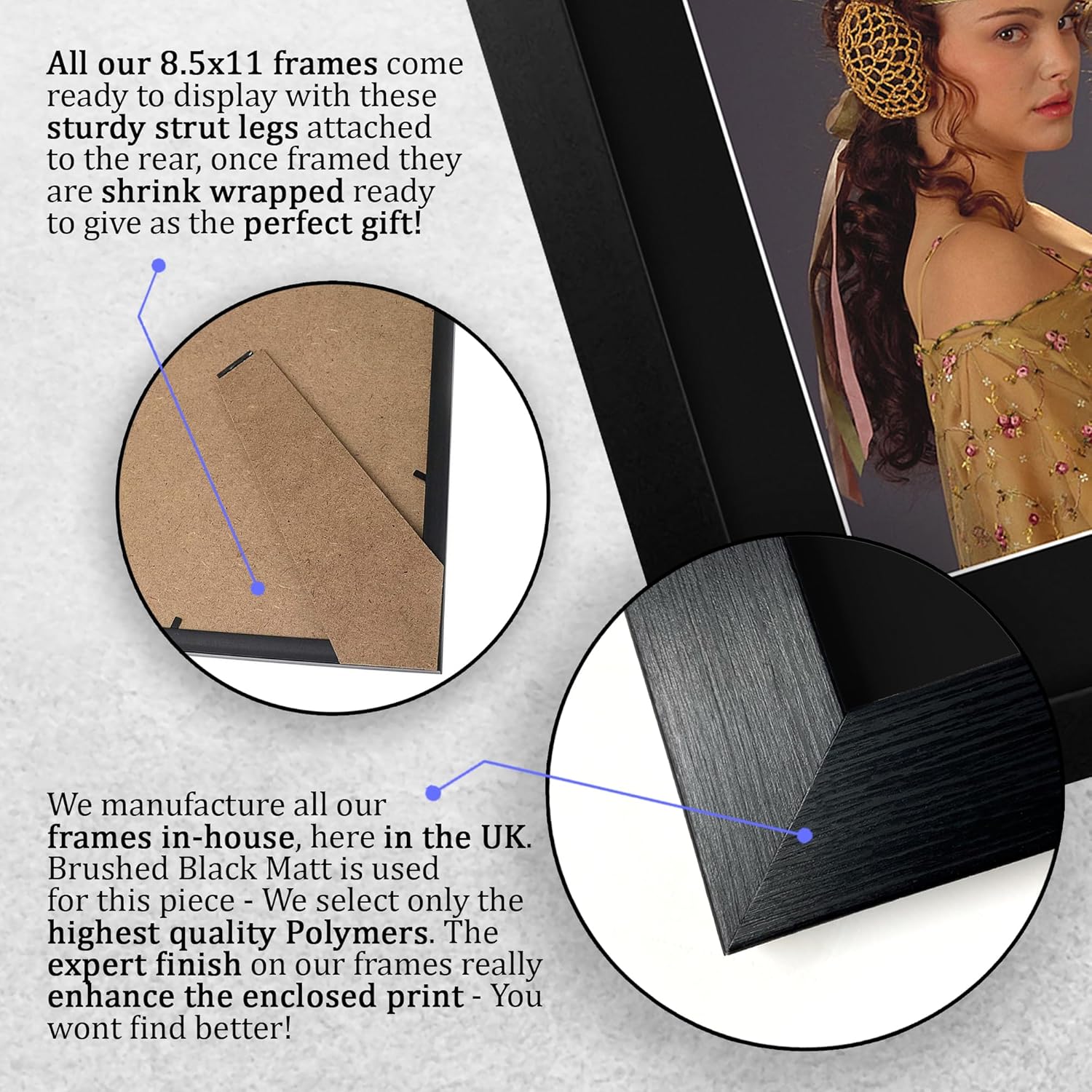 HWC Trading Natalie Portman Framed Gift Signed Printed Autograph Star Wars Padmé Amidala Print Photo Picture Display - US Letter Size