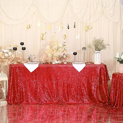 Miniatura 4 de Eternal Beauty Mantel de lentejuelas, mantel rectangular de lentejuelas para fiestas, pasteles, postres y lentejuelas brillantes (rojo, 50 x 80