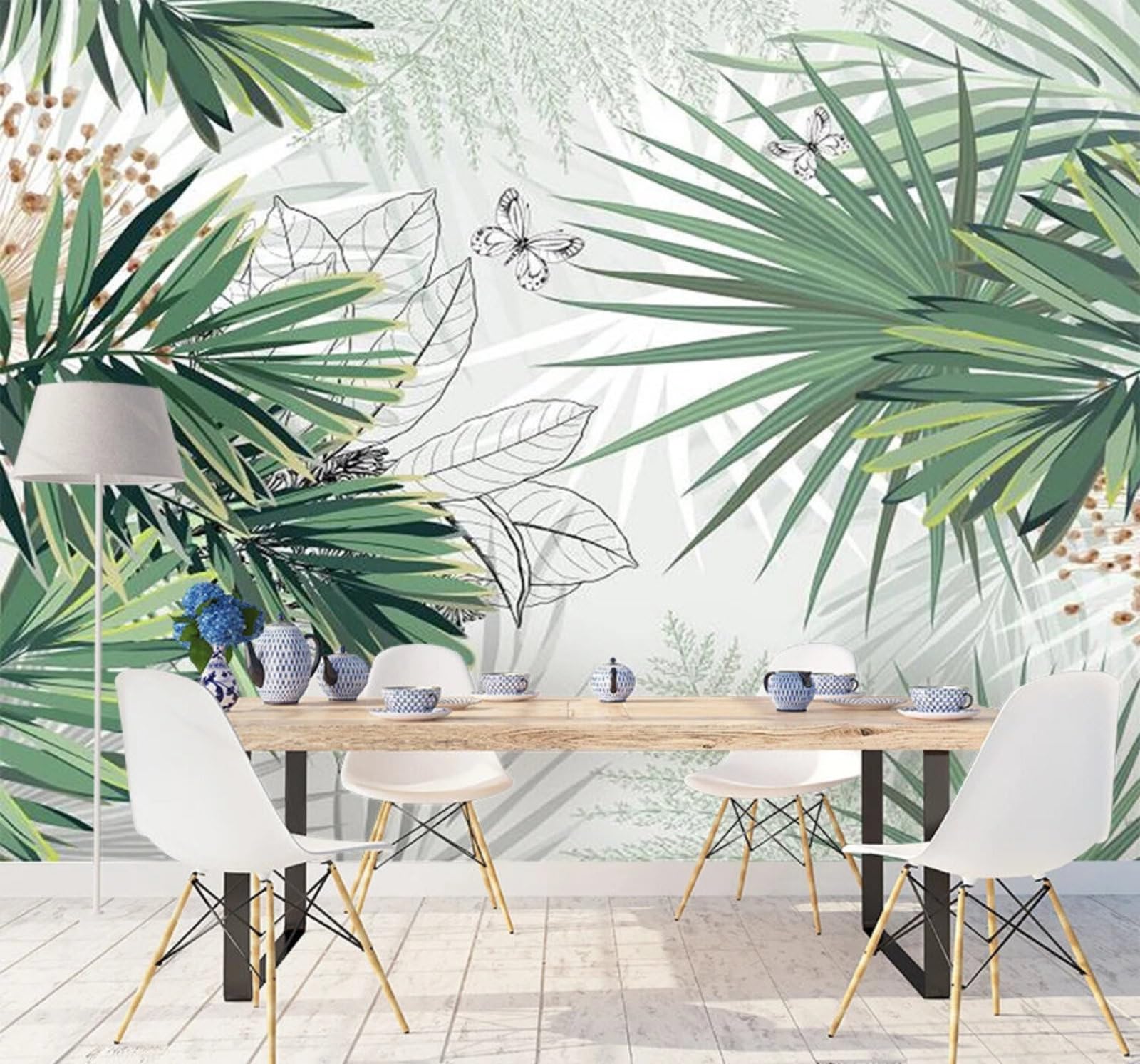 Wallpaper-3D-Xlm 400Cm×280Cm(B×H) Fresh Green Tropical Jungle Butterflies 3D Wallpaper Easy Install Feature Office Living Room Sofa Bedroom Tv Background Wall Decoration-400Cm×280Cm