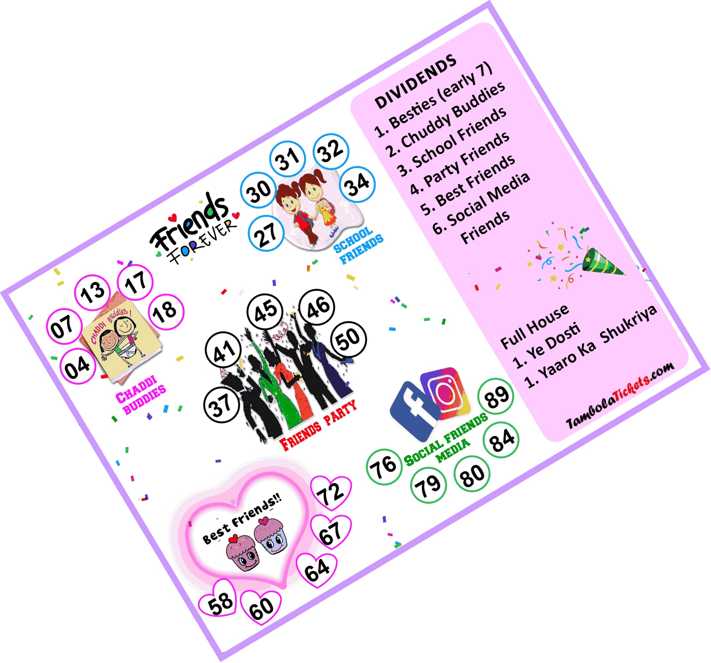 TambolaTickets.com-Yaaro Ka Shukriya Friends Forever Theme – Celebrate Friendship tambola Tickets Bingo housie lotto (Printed on Hard Sheet, Big Size Tickets, 24 Cards)-image-8