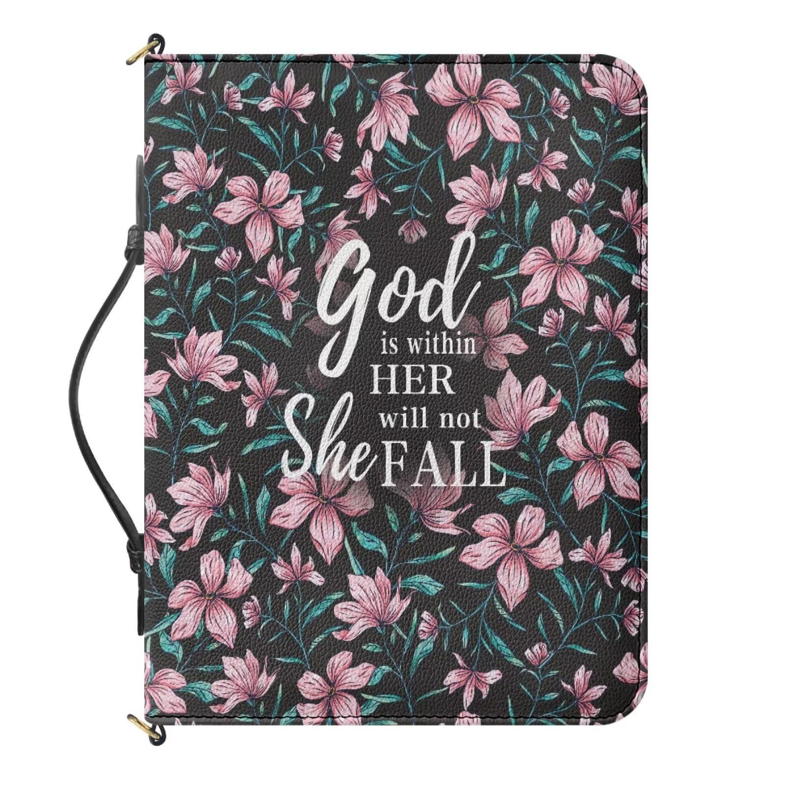 Urndoeng Large Bible Covers for Women - Floral Bible Carrying Case for Church | Leather Bible Holder with Pockets | Christian Gifts M-XXL Floral Black — image 1
