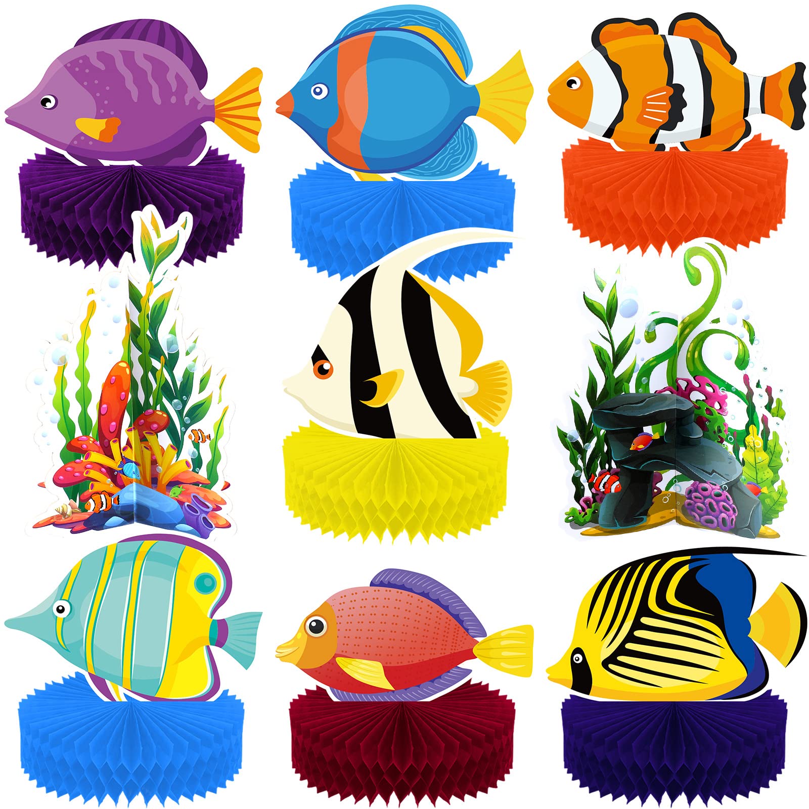 Hotop 9 Pcs Tropical Fish Party Decorations, Honeycomb Centerpieces for Tables, Under The Sea Party Decorations, Ocean Theme Birthday Decor Baby