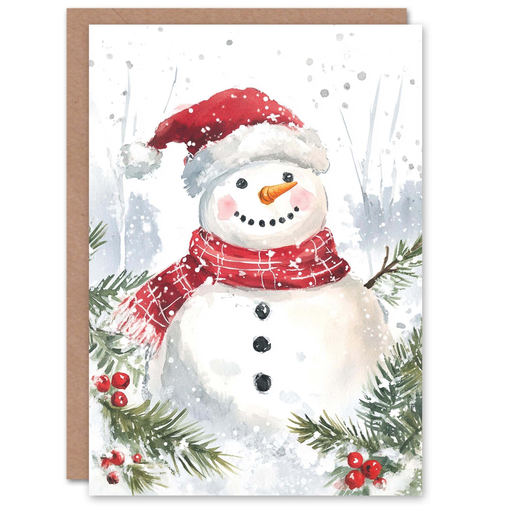 Artery8 Santa Hat Scarf Snowman Holly Blank For Him Or Her Art Xmas Festive Christmas Card