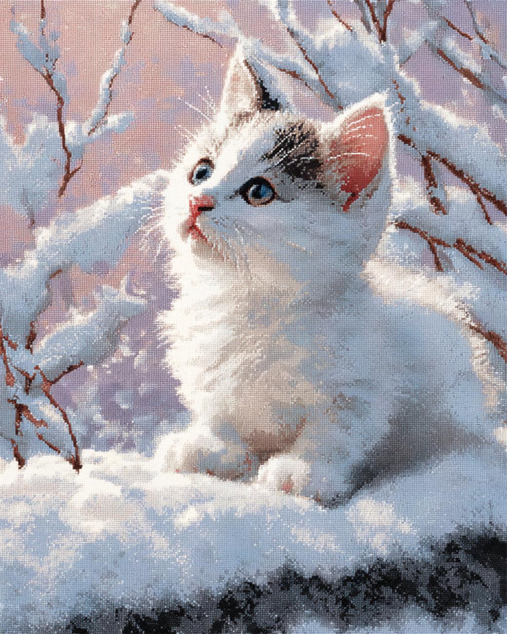 RKFLGEW DIY Embroidery Beads Set Cat in Snow 50x70cm