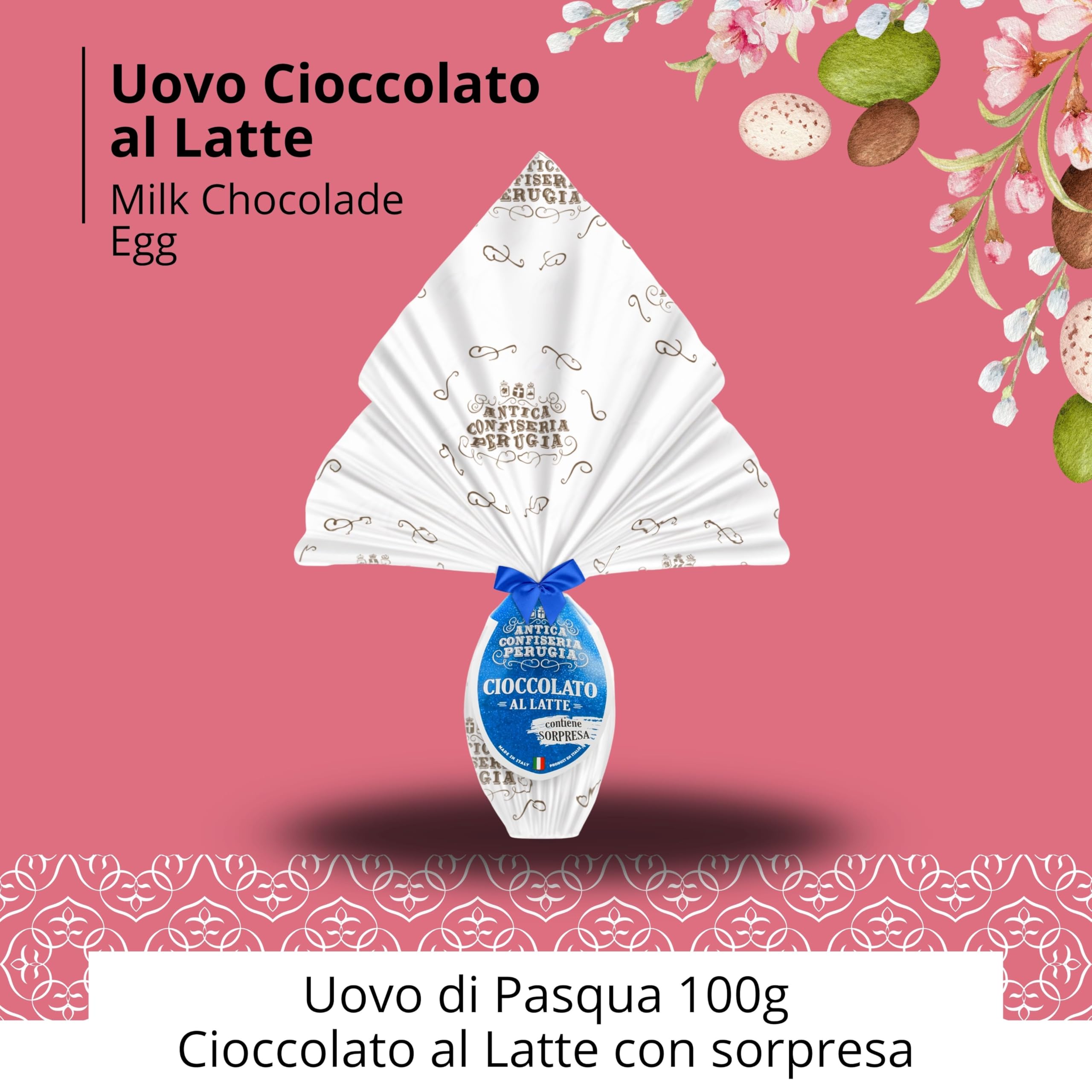 Speciale Italia – Centrotavola Rose Pasquale, Confezione Regalo con Colomba, Uovo di Pasqua e Spumante, Cesto Dolce in Ceramica Italiana Lavorata a Mano