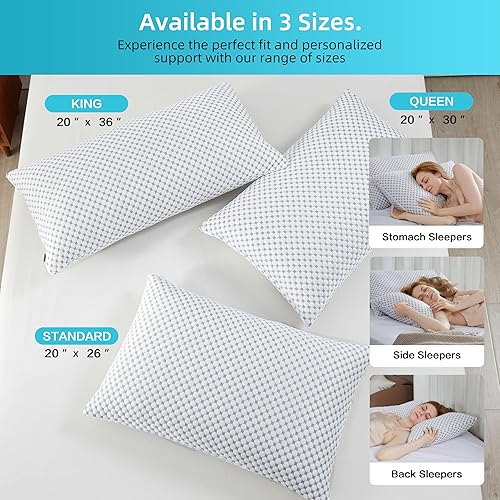 Miniatura 7 de SAPHREAS Almohadas de cama refrescantes tamaño King para dormir, almohadas de espuma viscoelástica trituradas de hotel de lujo para dormir boca