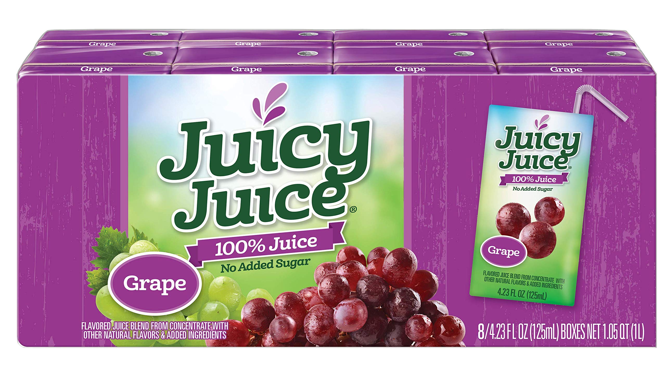 Juicy Juice Grape Juice Single Serve Fun Box, 33.84 Fluid Ounce -- 5 per case.