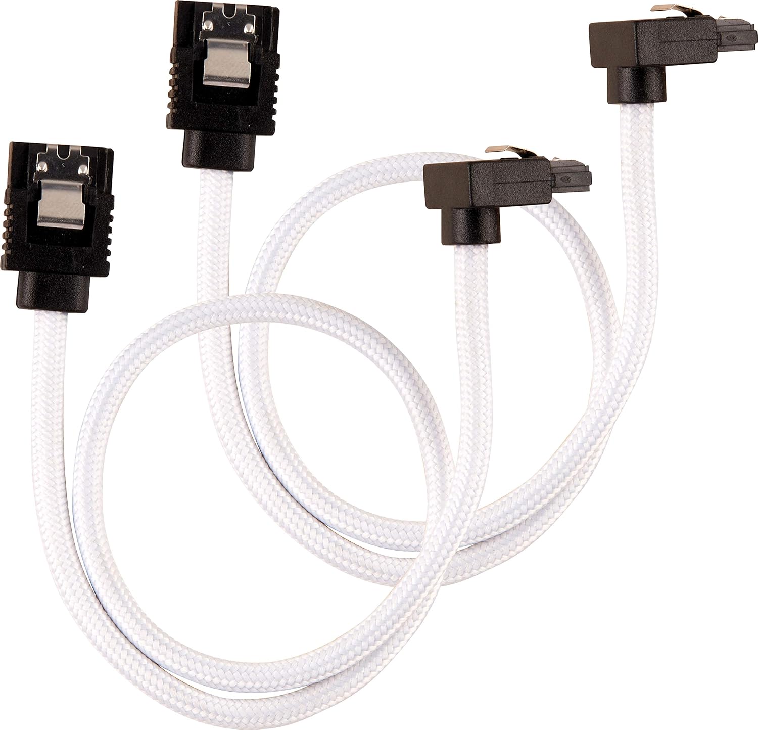 Corsair 30cm White Premium Braided Sleeved 90° SATA Data Cable