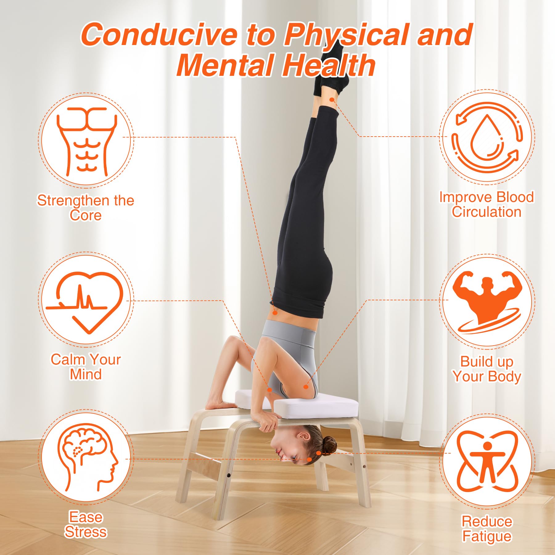 REDCAMP Sgabello da yoga, con telaio in legno e cuscinetti in poliuretano, per alleviare la fatica, equilibrio, carico 330 kg, colore: bianco
