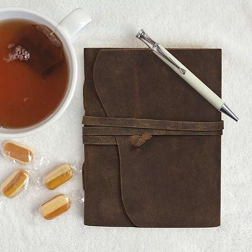 Miniatura 75 de Diario de viaje de cuero, cuaderno encuadernado vintage hecho a mano para hombres y mujeres, acabado antiguo, cuero de búfalo auténtico, papel