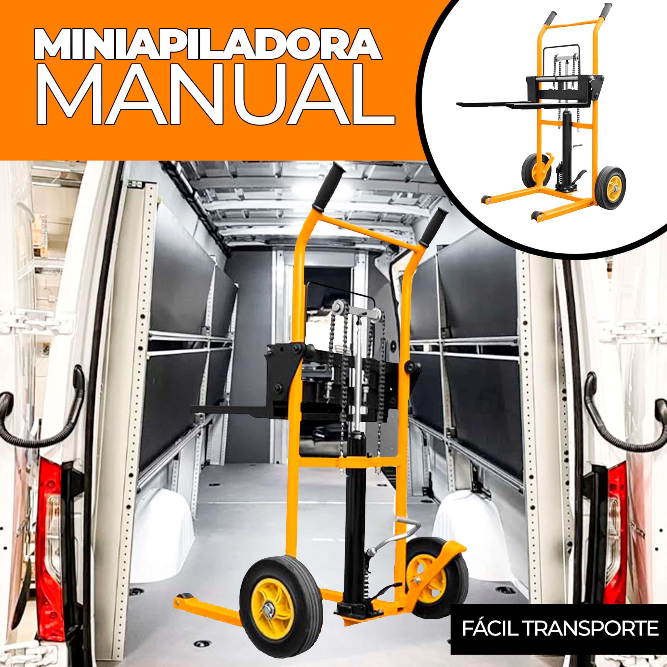 GENÉRICO Elevador Manual SDJL200 - Carretilla elevadora Manual, Capacidad 200 kg, Altura máxima 900 mm, Sistema de elevación con Pedal, Ruedas de Goma 250 mm, diseño Compacto y Ligero, fácil Montaje