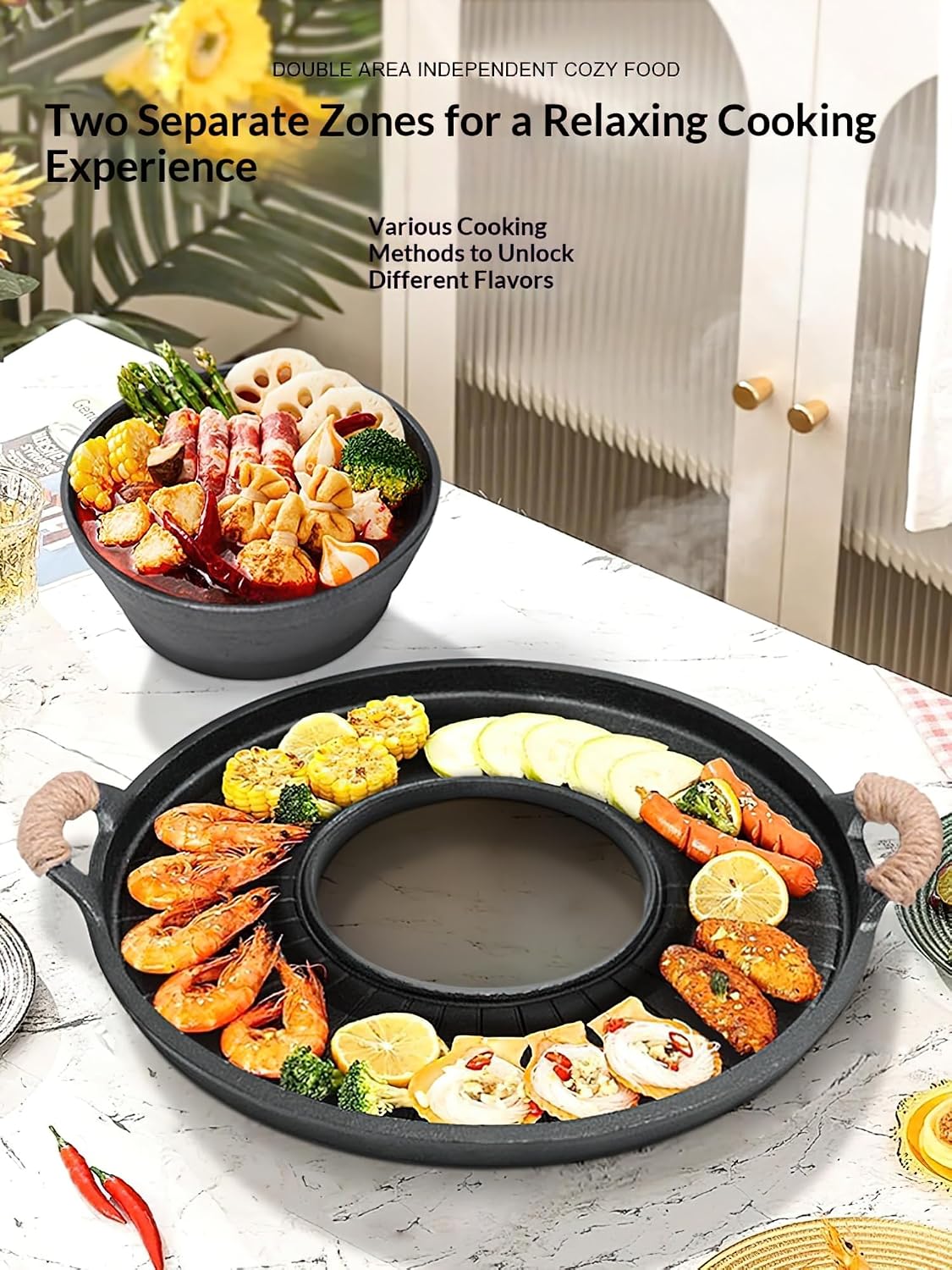 Cast Iron Hot Pot Double Ear Dual-Purpose Cooking and Baking Pan