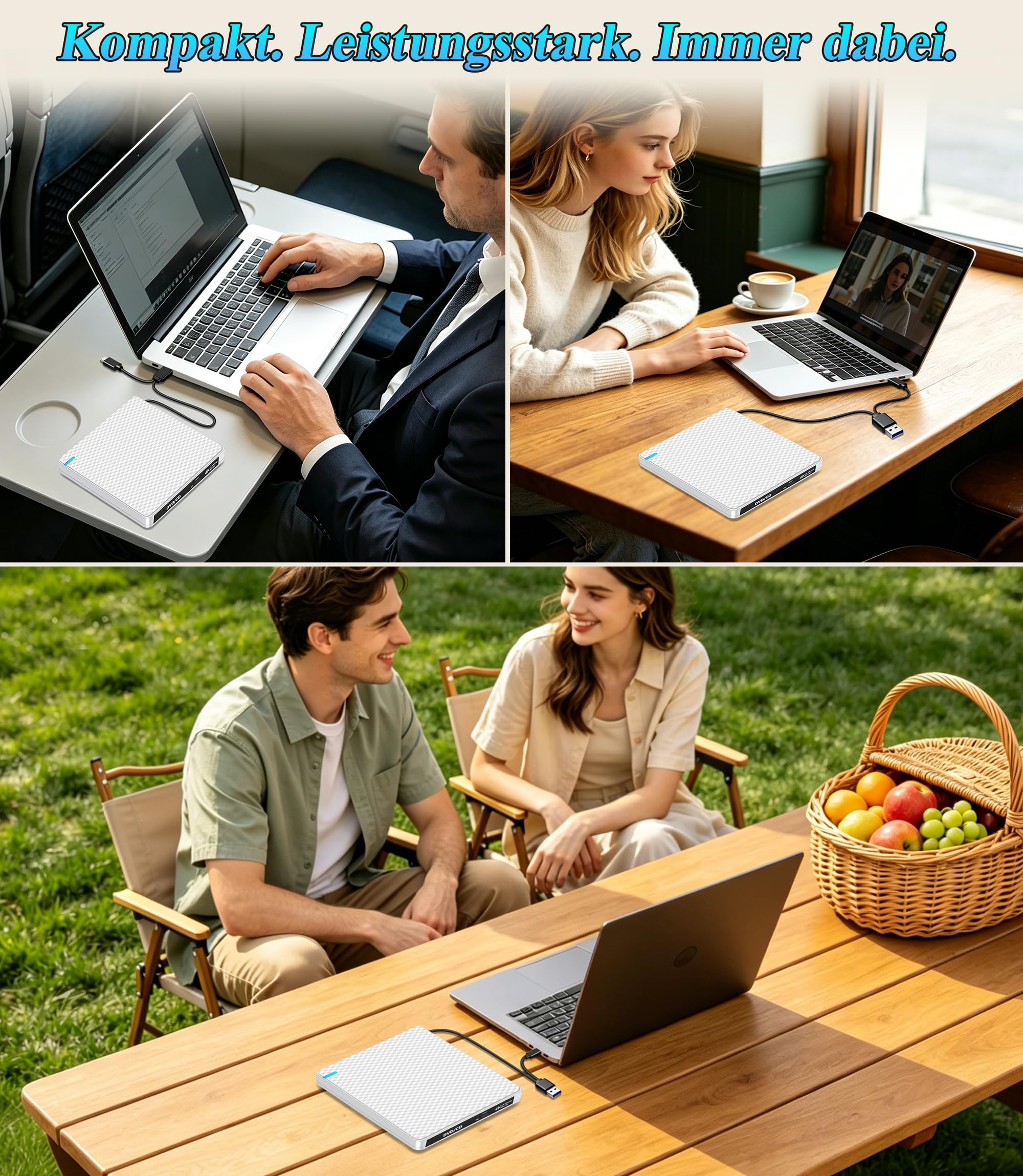 Externes 4K Blu Ray Laufwerk: USB C UHD Bluray Brenner Extern für Mac MacBook Laptop mit SD TF Kartenslot USB Ports Tragbar 3D DVD CD BDXL Externe Blu-ray Laufwerke für PC Windows 11