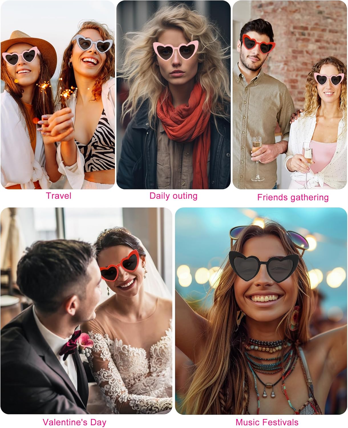 PLULON Heart Sunglasses Women Heart Love Shaped Vintage Retro Lovely Fashion Cute Sun Glasses for Bachelorette Party Favors - Image 5