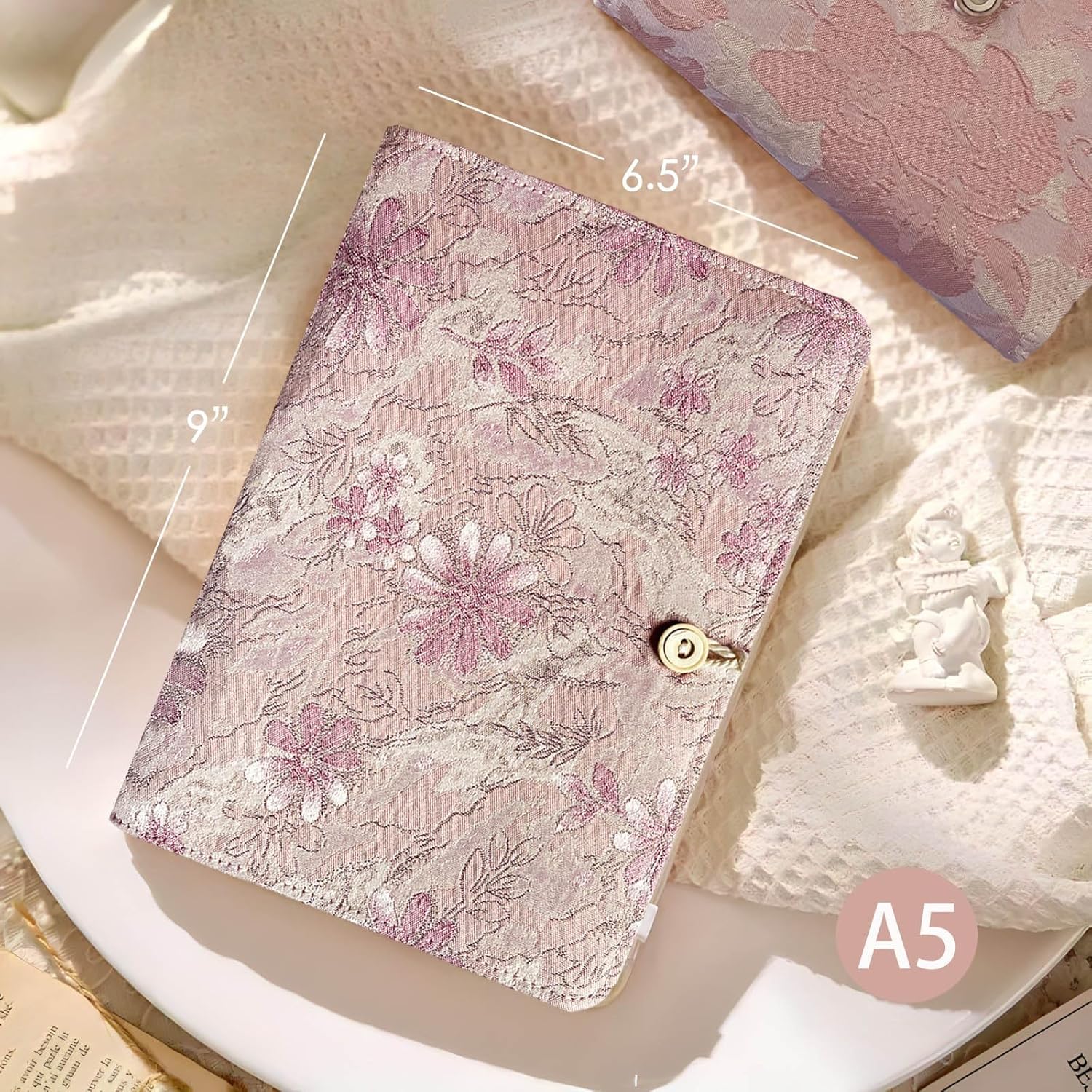 ipoul A5 Binder, 6 Ring Binder, Refillable Notebook, Embroidery Journal, Lined Notebook, Ruled Paper, Travelers Journal, Gift for Women, Planner Binder, Daisy Gifts, Pink