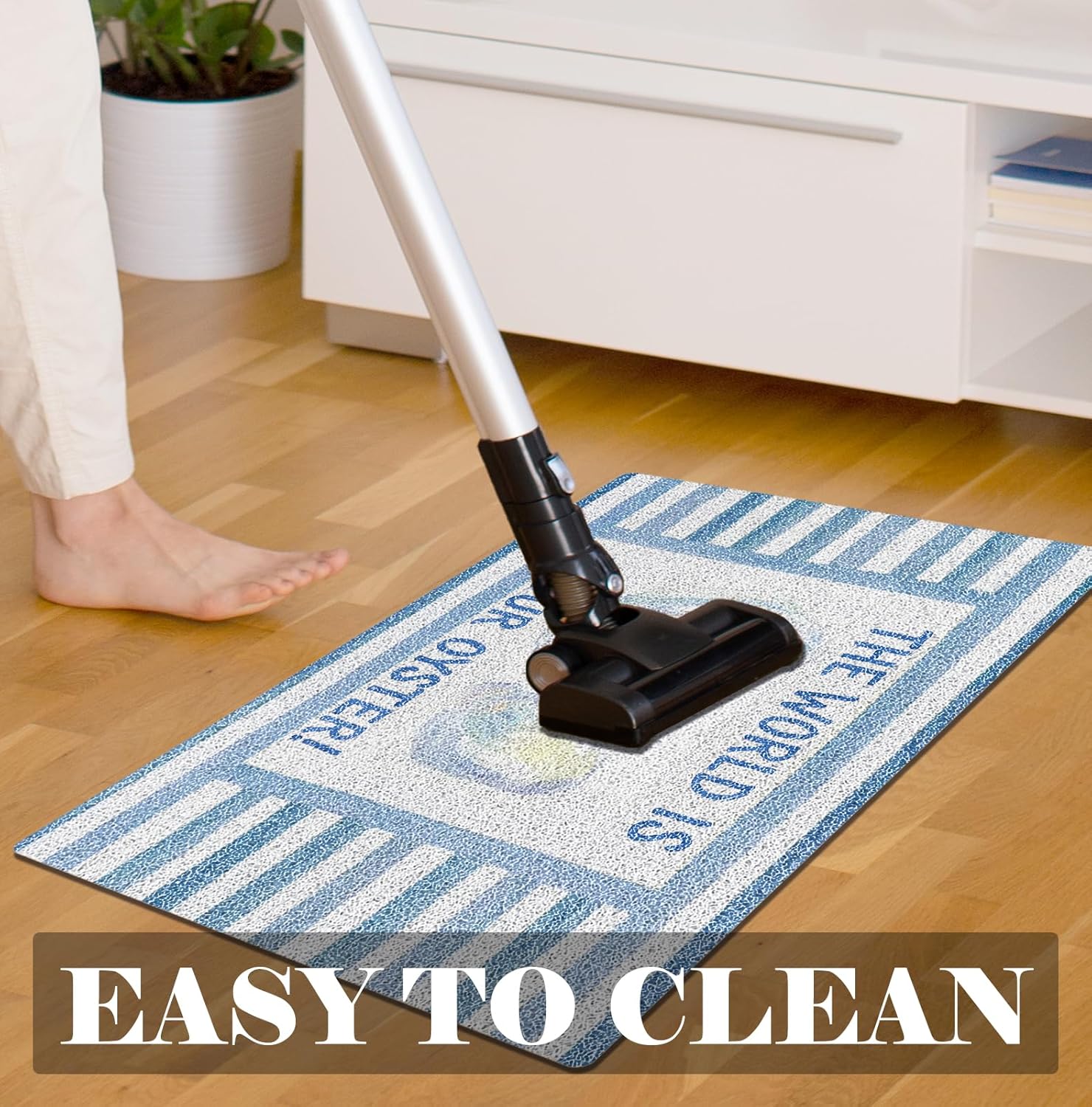 Beach Oyster Door Mat, Coastal The World is Your Oyster Doormat Bathmat for Home Bathroom Indoor Outdoor Entrance Porch, Blue Ocean Welcome Mats for Front Door Entryway, 17x30 Inches