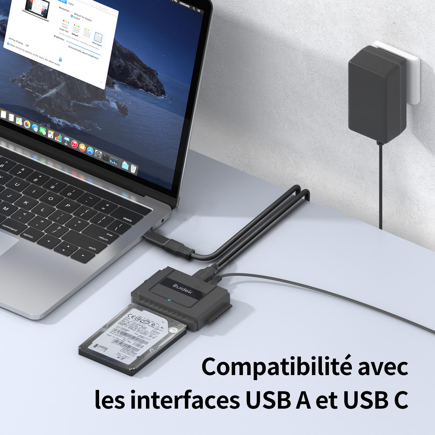 SUIDEK Convertisseur USB 3.0 vers SATA - Lecteur de Disque Dur Externe SATA vers IDE pour Disque Dur HDD/SSD 2,5"/3,5", Adaptateur IDE vers USB C Compatible avec Lecteur Optique