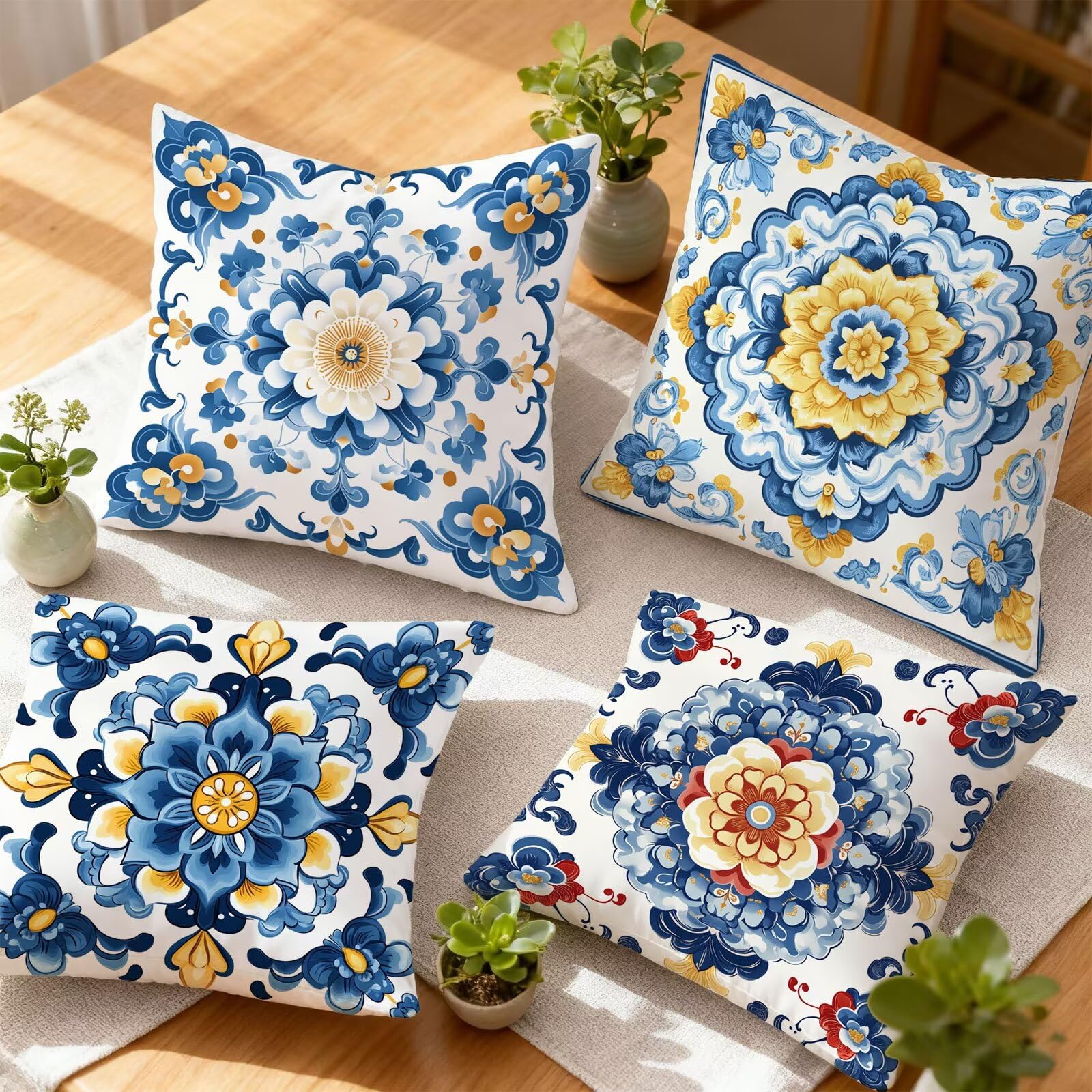 Azul Funda Cojin 60x60 Bohemia Funda Almohada 60x60 Cojines Sofa Súper Suave Fundas Cojines Decorativos Fundas Almohadas 4 Piezas Almohada Cervicales y Cuello, para Hogar Cama Salon Decoracion E - 741