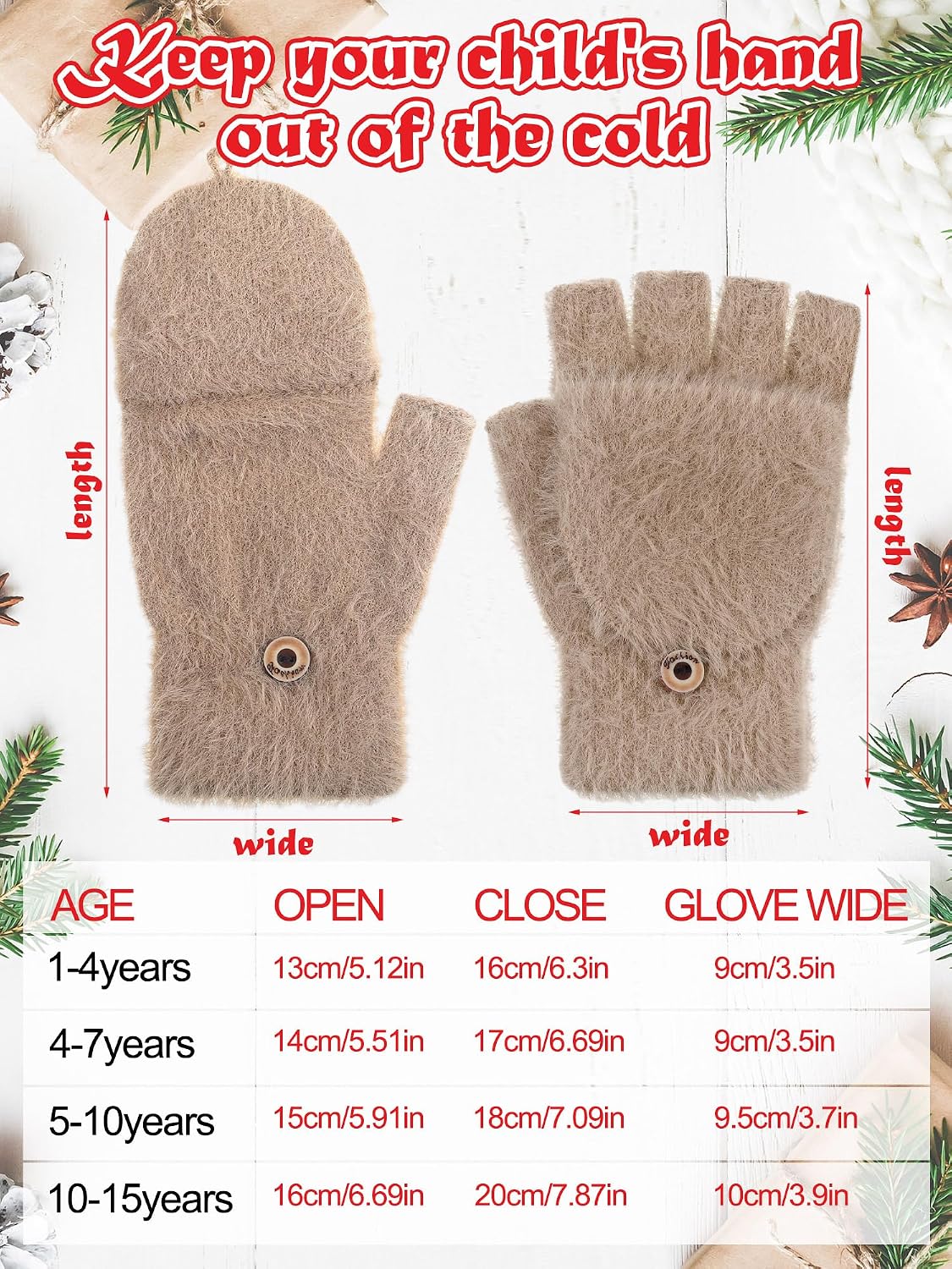 Geyoga 3 Pairs Kids Fingerless Gloves Winter Flip Gloves Warm Convertible Mitten for Girls Teenager Half Fingerless Mittens
