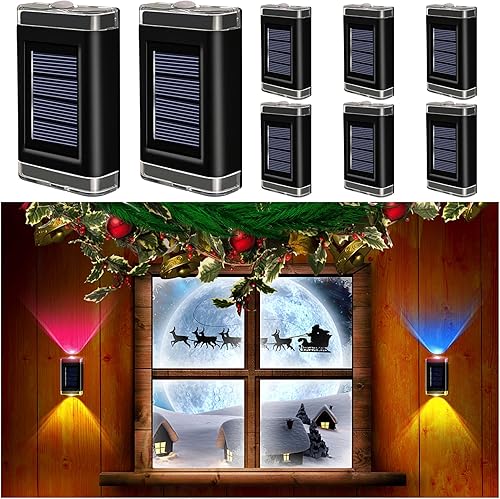 K.E.J. Luces solares para valla al aire libre, impermeables, 8 piezas de luces solares de pared que cambian de color hacia arriba y hacia abajo,
