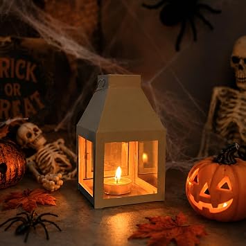 Rely+ Metal Lantern Candle Holder for Indoor & Outdoor Decor, Hanging Tealight Candles Holders for Wedding, Party, Decorations - Modern Home Decor, 5.5 Inch Hazelnut Color