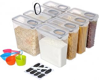 Relaxdays storage jars, 8 pack, with lids, airtight, transparent | Cereals Can 3.7L, With Dispensers And Labels, Plastic