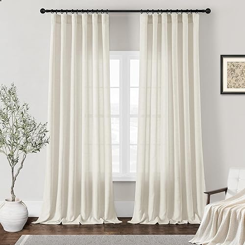 Cortinas naturales de 108 pulgadas de largo con textura de lino, elegantes cortinas y cortinas retro de granja, 1 par para sala de estar,