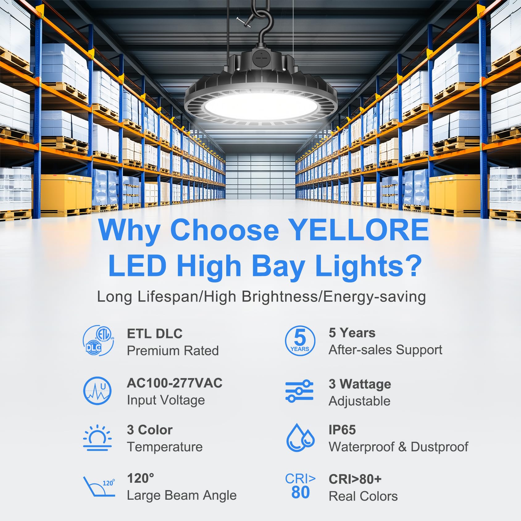 9 Pack LED High Bay Light 240W 200W 150W Adjustable ETL DLC Listed UFO High Bay Shop Lights — view 2