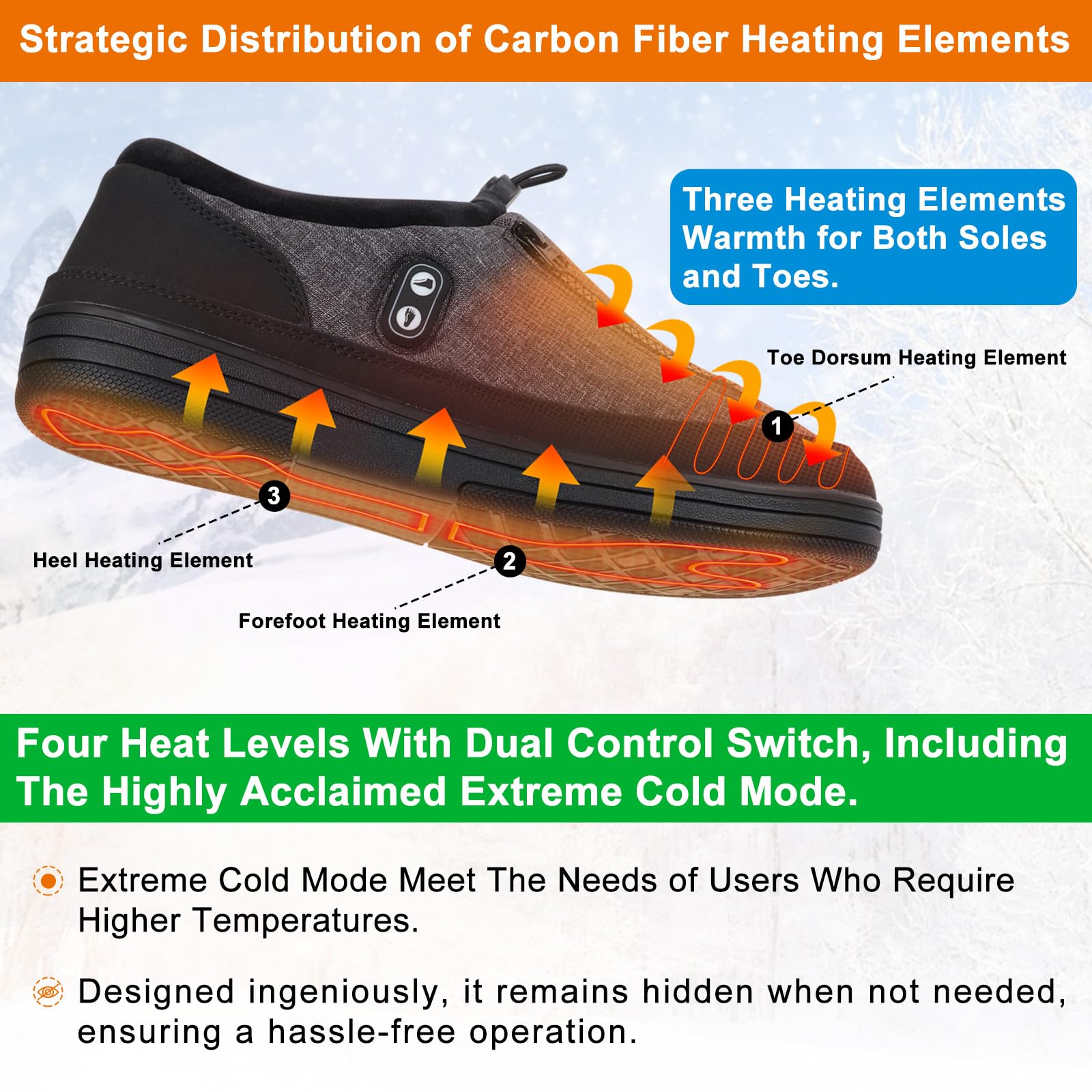 Heated Slippers, Kamlif 4 Heating Levels Cordless Foot Warmers for Cold Feet, Cold Weather Cozy Slippers Warm-up Shoes Indoor House Shoes Outdoor Camping with 5000mAh Rechargeable Battery