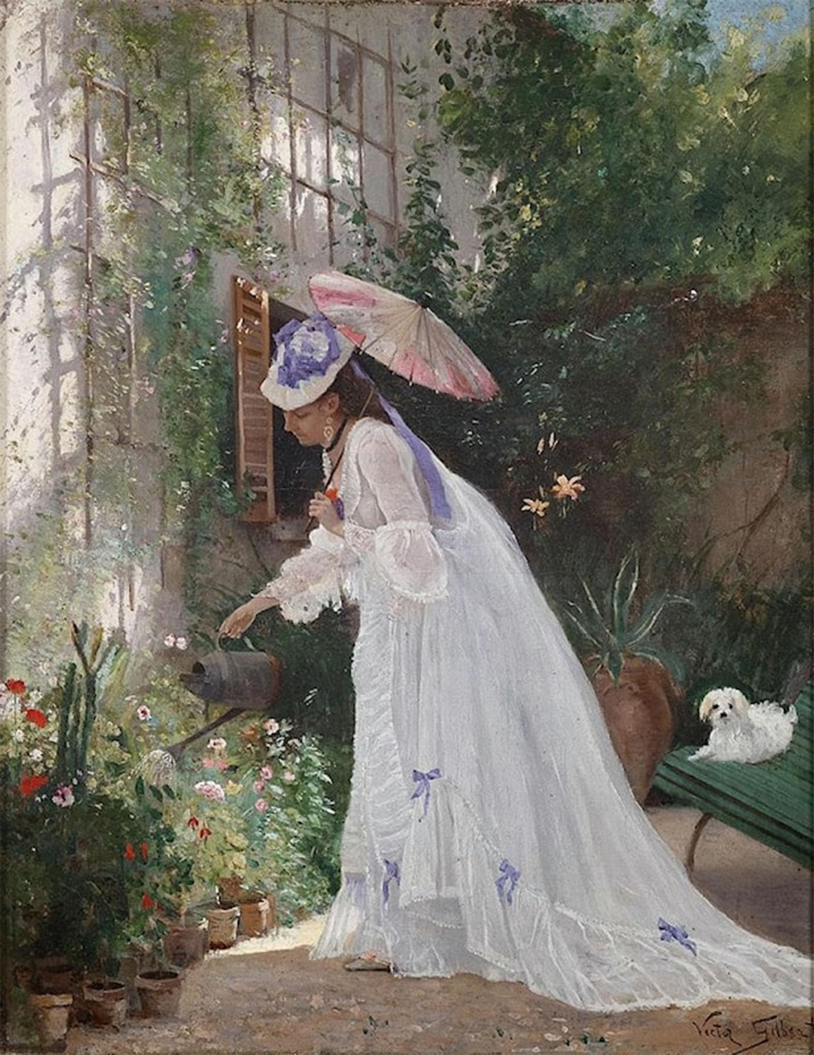 Posteriik No Frame Vintage Art Print Images Pictures Print Tending The Flowers Bygabriel Gilbert Modern Colour Posters For Office Home Decor 60X90cm