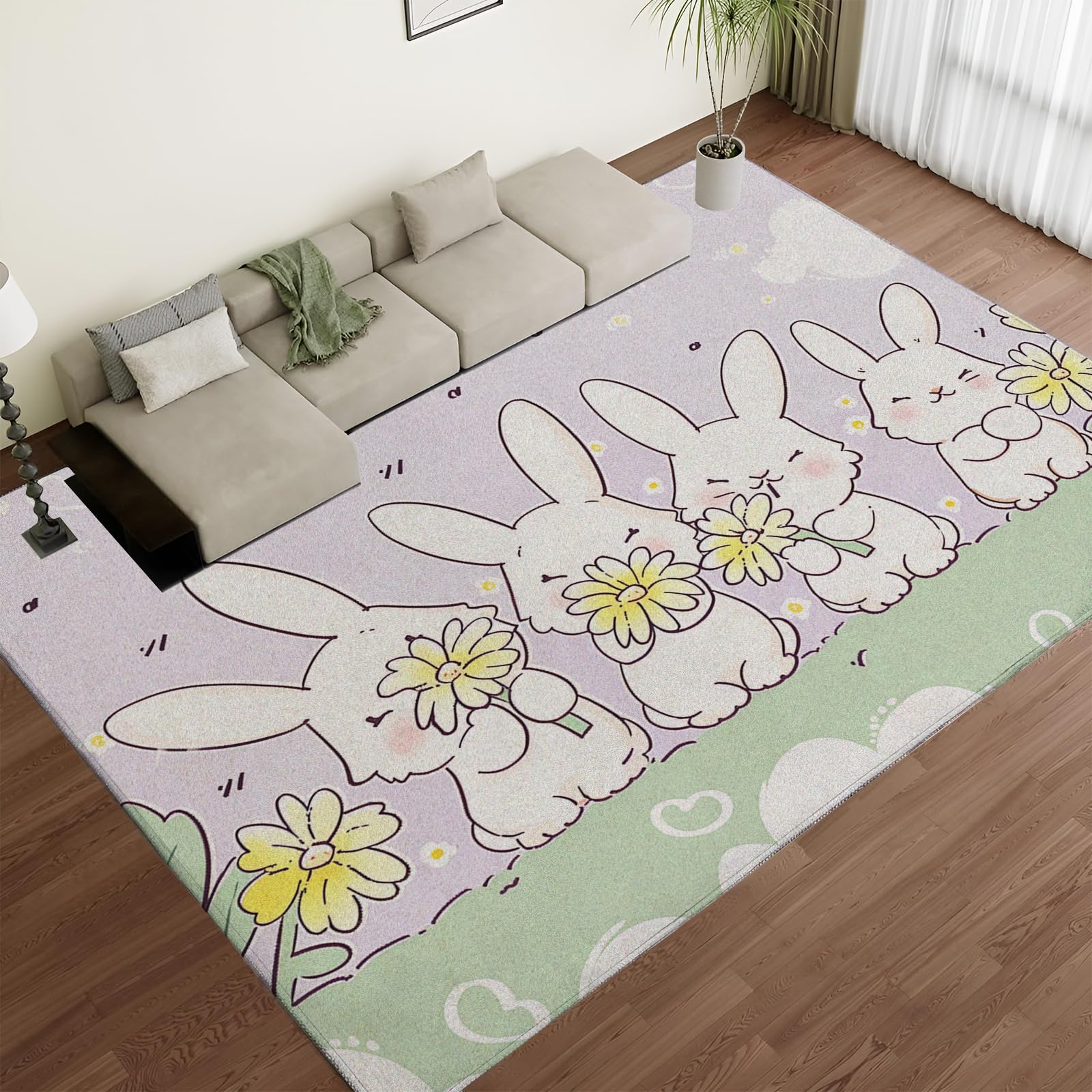 Coniglio Dei Cartoni Animati Tappeti Soggiorno Camera Da Letto – Animale Adorabile Tappeti Antiscivolo – Moderno Morbido Pelo Corto Peluche 90X150Cm Tappeto - Non Perde Pelo Facile Pulire