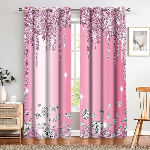 MIZSYE Cortinas de diamante brillante rosa brillante decoración de pared inspiradora arte cortinas opacas para dormitorios, salas de estar, 2