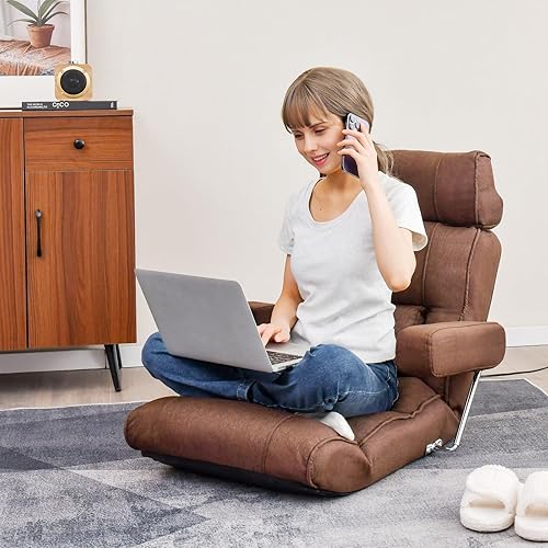 Miniatura 10 de Giantex Sofá plegable ajustable  Silla de suelo perezosa con respaldo infinitamente ajustable, reposabrazos y asiento extensibles, sofá reclinable