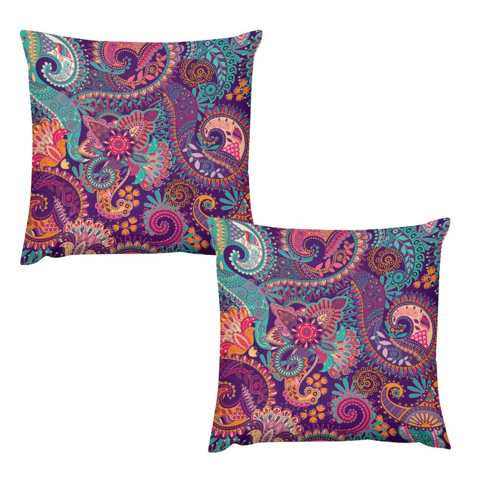 AuiMzoo Indian Boho Pillowcases Mandala Design Colorful Floral Style, 18x18 Inch Square Pillowcases Set of 2 Home Decor for Bedroom Living Room Sofa