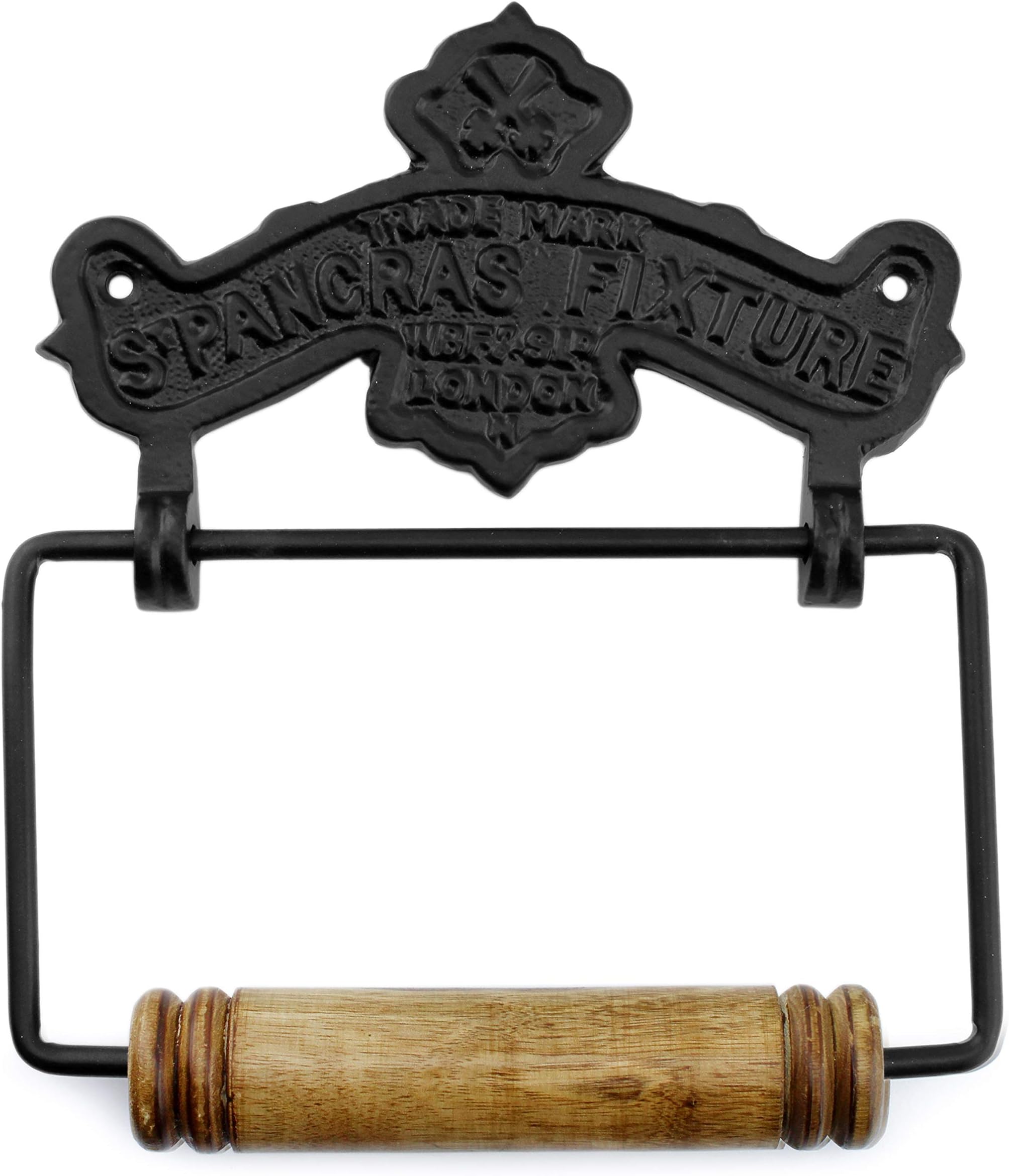 AuldHome Farmhouse Cast Iron Toilet Paper Holder; Wall Mount Vintage Decor Style Black TP Hanger